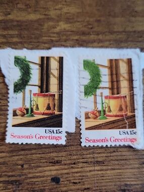 Season's Greetings Vintage Holiday Stamps - Red & Green Design